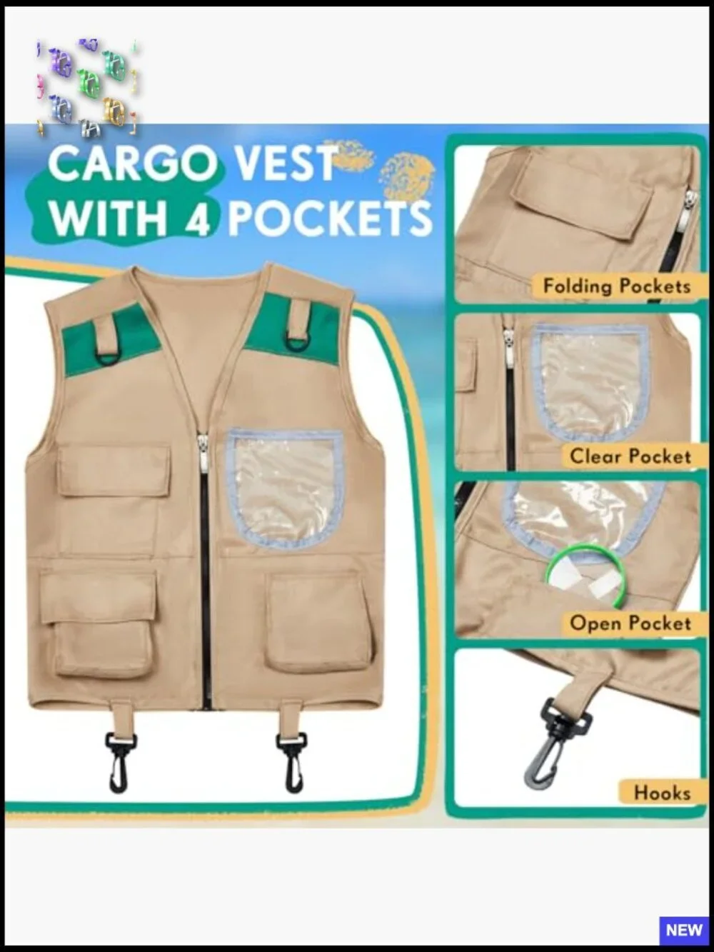 Kids Safari Explorer Vest and Hat Set Adventure Costume for Camping Cosplay